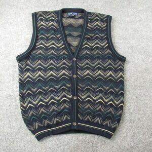 VTG Jantzen Sweater Vest‎ XL Blue Button Up 3D Knit Grandpa Dad Academia Preppy